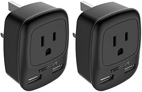 UK Ireland Hong Kong Travel Adapter 2 Pack, TESSAN USA to UK British England Scotland Irish Outlet Power Adaptor with Dual USB Charging Ports, Grounded Type G Plug