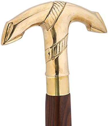 Ajuny Wooden Walking Stick for Men Women Seniors Lightweight Detachable Handmade Cane with Decorative Brass Handle Unique Gift for Adults