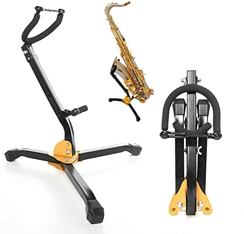 Folding Saxophone Stand for Alto Sax, Alto Tenor Sax Stand, Adjustable Metal Triangle Base Design Saxophone Holder Rack Portable Musical Instrument