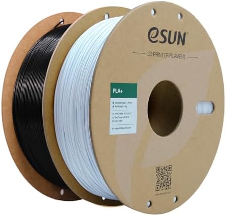 eSUN PLA+ Filament 1.75mm, 3D Printer Filament Dimensional Accuracy +/- 0.03mm, 1kg Cardboard Spool(2.2lbs) 3D Printing Filament, Fits for Most FDM 3D Printers(Black+Cold White)