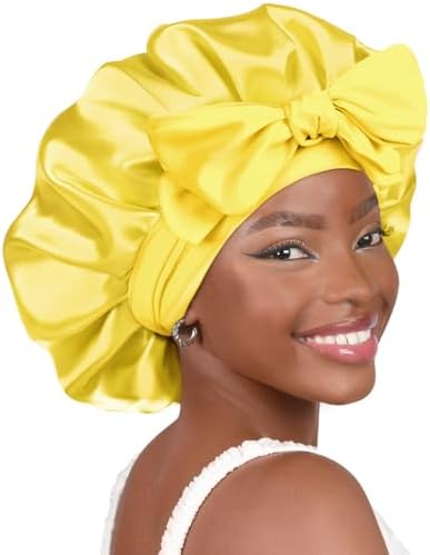 YANIBEST Silk Bonnet for Sleeping Women Satin Bonnet Double Layer Satin Lined Hair Bonnet with Tie Band Curly Hair
