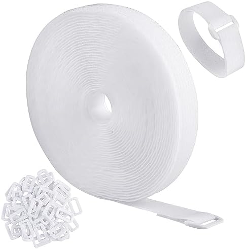 32Ft x 0.8In adjustable Cable Straps with Buckles, Free Cut Length, Reusable Fastening Cable Ties, Hook and Loop Securing Strap for Cable Tidy, Wire Management, Cord Organiser, white