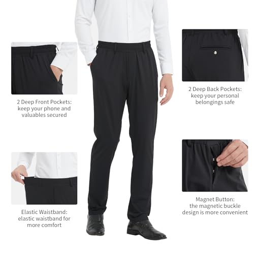 LETAOTAO Mens Elastic Waist Pants for Seniors High Stretch Expandable Waist Pants for Elderly with Magnet Button (Black 42W x 28L)