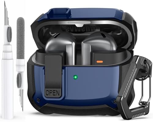 AhaStyle Case for Samsung Galaxy Buds3 and Galaxy Buds3 Pro (2024) with Secure Lock Clip Shockproof Full Protective Skin Case Cover with Cleaner Kit Compatible with Samsung Galaxy Buds3 Series (Blue)