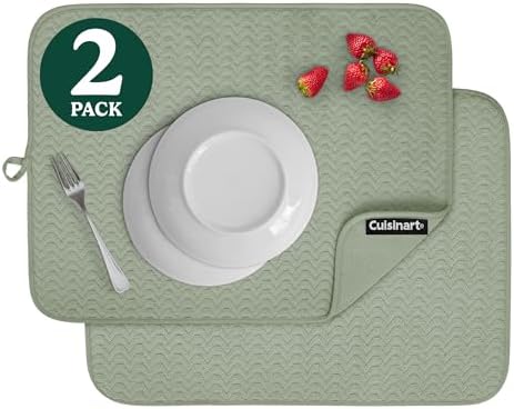 Cuisinart Dish Drying Mats for Kitchen Counter - (2) 18" x 24" Ultra Absorbent Dish Drying Mat XL - Foldable, Machine Washable, Fast Drying Dish Mat (Geostripe)