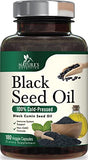 Black Seed Oil Capsules 1000mg - Vegan Cold-Pressed Nigella Sativa Black Seed Oil, Nature's Pure Black Cumin Seed Oil for Immune, Hair and Brain Support, Non-GMO - 180 Capsules