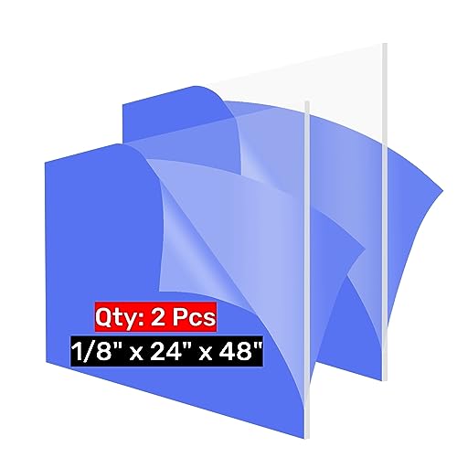 2 Pack 24x48 Plexiglass Sheets, 1/8 inch Thick Clear 24x48 Acrylic Plexiglass Sheets, 24x48 Acrylic Board Plexiglass Panel for Display Case, Signs, Crafts, Skylight, Light Project
