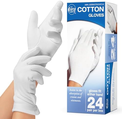 Cara Moisturizing Eczema 100% Premium Cotton Gloves, Medium, White, 24 Pair