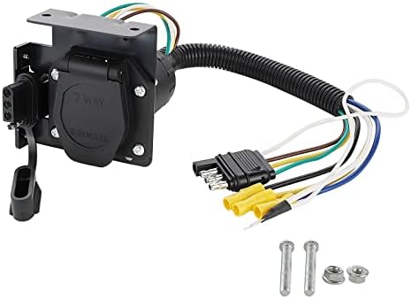 Multi-Tow 4-Way Flat to 7-Way RV Blade and 4-Way Flat Female End Trailer Wiring Adapter Connector Kit, 4 Pin Vehicle-Side Trailer Light Plug to Dual-output 7 Blade & 4 Flat with Mounting Bracket