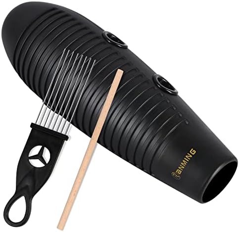 RANMING Guiro Instrument 3.9x13 Inch Super Guiro Fish Shaped Latin Percussion Instrument with 2 x Guiro Scraper Musical Training Tool for Beginners and Music Lover Black