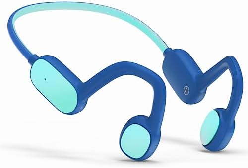 Kids Headphones, Bluetooth 5.2 Air Conduction Open Ear Headphones, 85dB Volume Limiting, Stereo Sound with Mic, IPX5 Waterproof, 20H Playtime, Perfect for School and Outdoor Activities-Blue