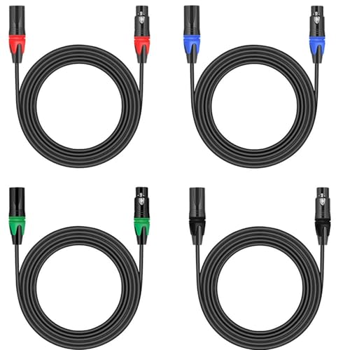 6FT XLR Cables, Microphone Cable, Gold-Plated 3 Pin Mic Cables XLR Male to Female Mic Cord Colored Connectors XLR Patch Cables, Ideal for Microphone Audio Mixer Stage Light (4 Pack)
