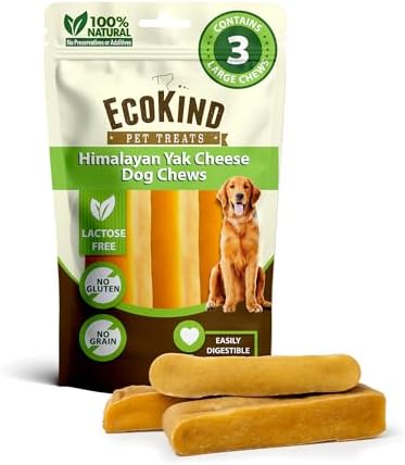 EcoKind Premium Gold Yak Cheese Himalayan Dog Chews, Dog Treats Large Breed, All Natural, High Protein, for Aggressive Chewers, Large - 3 Chews