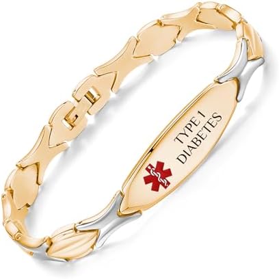 LinnaLove 7 1/2 inch Medical Alert Bracelets for women Stainless Steel Fashion Medical Bracelets Personalized Engraving