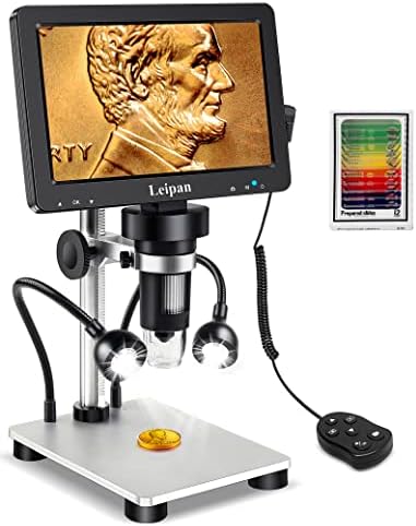 7" LCD Digital Microscope 1200X,Leipan 12MP Coin Microscope with Screen for Adults,1080P Video Microscope with 12pcs Slides,Wired Remote,2 Side Lights,Windows/Mac OS Compatible