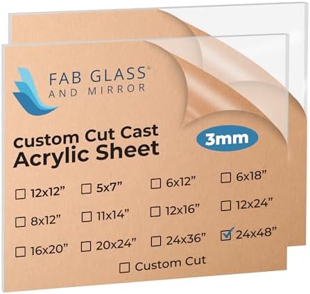 Fab Glass and Mirror Pack of 2 Plastic PET Acrylic Sheet 24"x48" (3mm) Thick, Use for Sneeze Guard, DIY Craft Projects, Plexiglass for Home Décor, Welcome Sign Boards, Clear 2 Sq Ft