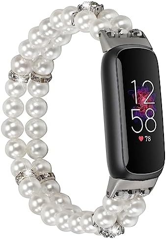 Wongeto Compatible with Fitbit Luxe Bands,Fashion Handmade Elastic Stretch Pearl Bracelet Women Replacement Strap for Fitbit Luxe accssorises