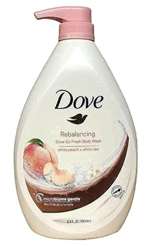 Dove Rebalancing Go Fresh Body Wash, White Peach and White Tea Scent, Microbiome Gentle, 33.8 Ounce Pump Bottle