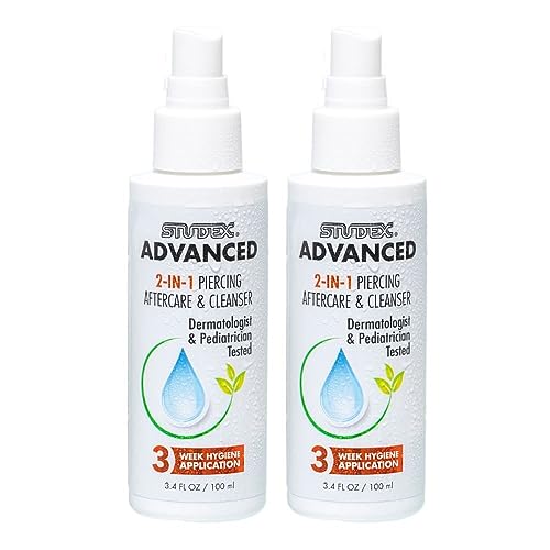 Studex Advanced 2-in-1 Piercing Aftercare & Cleanser – Hypochlorous Spray for Body and Ear Piercing, Hypoallergenic Formula for Sensitive Skin (Pack of 2)
