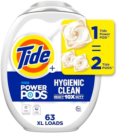 Tide Hygienic Clean Heavy Duty 10x Free Power PODS Laundry Detergent, 63 count, Unscented, For Visible and Invisible Dirt