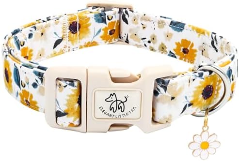 Elegant little tail Dog Collar,Sunflower Pattern Pet Collar Cute Durable Spring Female or Male Adjustable Cotton Pet Collar with Quick Release Buckle for Small Dogs