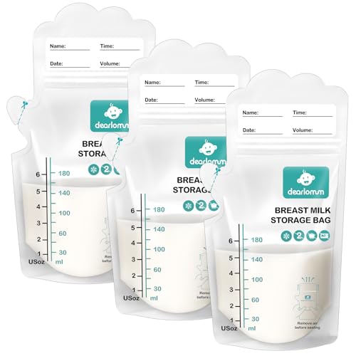dearlomum BPA-Free Breastmilk Storage Bags - 120 Pcs, 6 Ounce, Self-Standing with Pour Spout, Space-Saving Flat Profile, Ideal for Convenient Breastfeeding and Milk Storage, Refrigeration & Freezing