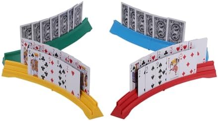 4 Pack Card Holders for Playing Cards,Double Layered Stackable Storage Game Card Tray for Arthritis Patients -Playing Card Rack for Kids Adults Seniors(4 Colors)