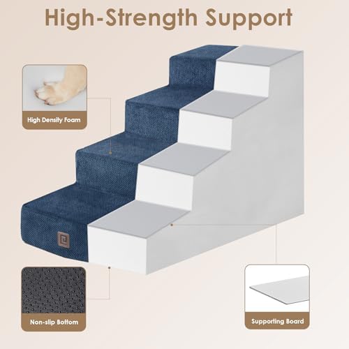 EHEYCIGA Dog Stairs for Beds 19.7" H, 4-Step Dog Steps for Small Dogs and Cats, Slope Pet Steps with Non-Slip Bottom, Navy