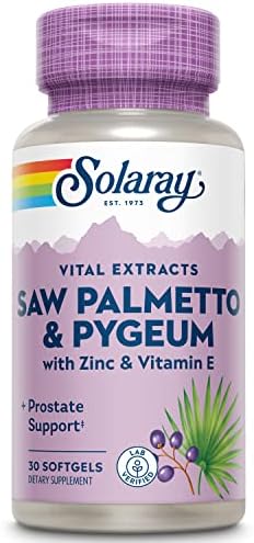 SOLARAY Saw Palmetto and Pygeum - Saw Palmetto for Men w/Pygeum Bark, Zinc, Vitamin E, Pumpkin Seed Oil - Prostate Supplements for Men w/Beta Sitosterol - 60-Day Guarantee - 30 Servings, 30 Softgels
