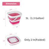 2 Pack Collapsible Buckets 5L 1.3Gallon Small Cleaning Bucket for Household Portable Plastic Bucket Outdoor Car Washing Tub Foldable Camping Beach Sand Water Pot Pail Space Saving Square Grey and Pink