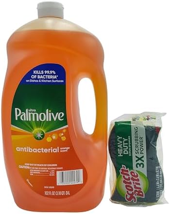 Ultra Palmolive Antibacterial Dishwashing Liquid Dish Soap Refill 102 Fl. Oz. Kills 99.9% of Bacteria, bundled with Heavy Duty Scotch Brite Sponge