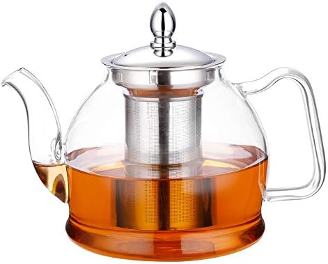 HIWARE 1000ml Glass Teapot with Removable Infuser, Stovetop Safe Tea Kettle, Blooming and Loose Leaf Tea Maker Set