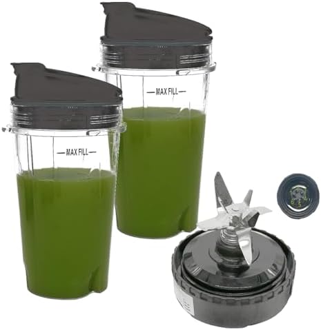 2pcs 12OZ Cup with Snap seal lid and Blade Assembly - 307KKU,Compatible with Ninja Professional Countertop Blender with 1100-Watt BL620C, BL621, BL660, BL660W, BL660B 3BL660WM, BL661BBYC, BL665Q