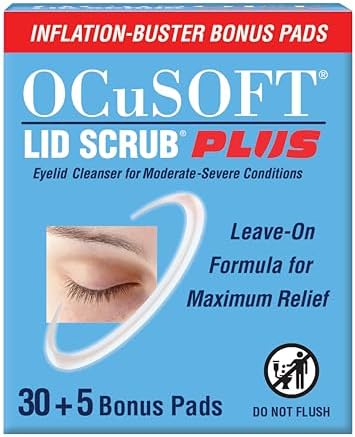 OCuSOFT Lid Scrub PLUS 35 - Pre-Moistened Leave-On Eyelid Wipes for Moderate to Severe Conditions - Moisturizing Eyelid Cleanser for Maximum Relief - 35 Count