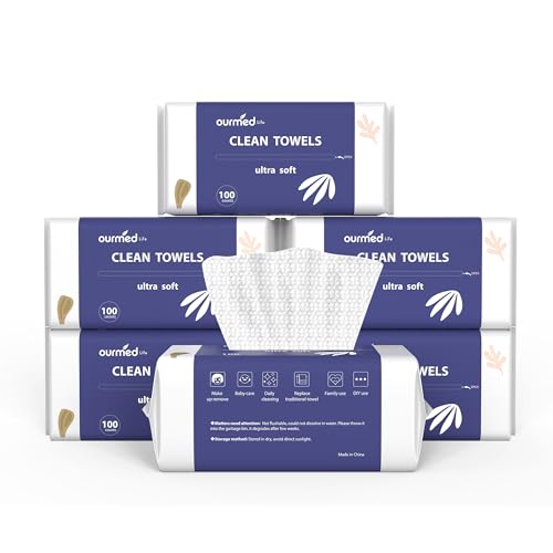 Ourmed Life Face Towels, Disposable Biodegradable Clean Facial Wash Cloth for Sensitive Skin, Lint- free Facial Towels for Cleansing, Skincare and Makeup Remover, Dry Wipes, 600 Count