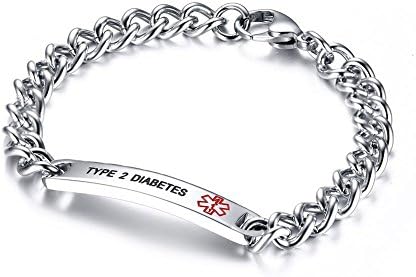 VNOX Medical Alert ID Bracelet - Mens Womens Stainless Steel ID Tag Medical Alert Emergency Bracelet,7.2/8/8.4 Inches