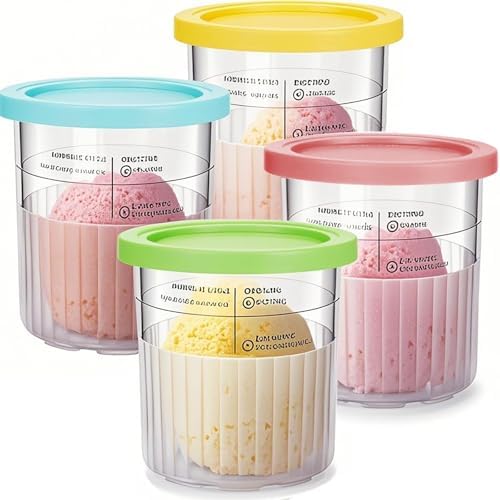 For Ninja Creami Deluxe Pint and Lids 24oz Replacement Ice Creanm Containers Compatible with NC501, NC500 Series Ice Cream Maker Leakproof Reusable Dishwasher Safe Set of 4