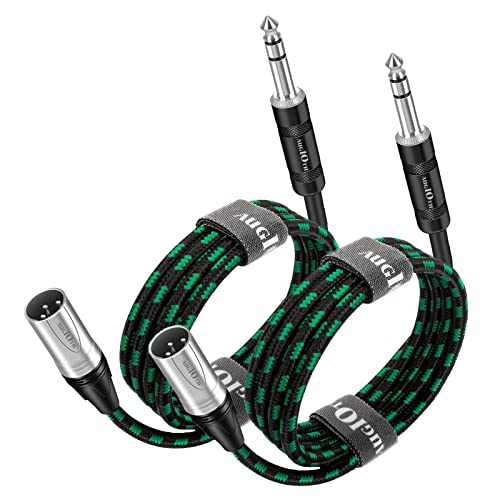 XLR Male to 1/4 Cable 20ft 2Pack, Balance 6.35mm TRS Plug to 3-pin XLR Male, Quarter inch TRS Male to XLR Male Mic Cable for Power Speaker, Mixer, Amplifier Green Braided