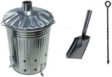 Srendi Small Medium Large 15L 60L 90L Litre Metal Galvanised Garden Incinerator Fire Bin Burning Leaves Paper Wood Rubbish Dustbin Shovel and Poker