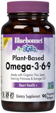 Bluebonnet Nutrition Plant Based Omega 3-6-9-1000 mg – for Heart Health* – Highly Absorbable Cold Pressed Oil – Non-GMO Project Verified, Vegan – Free of Gluten, Soy & Milk - 90 Softgels, 90 Serving