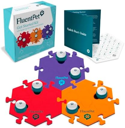 FluentPet Speak Up Get Started Kit with Clearer Upward-Facing Sound | 6 Recordable Buttons w/Pre-Installed Batteries & 3 HexTile Button Mats | Training Dog & Cat Communication Buttons