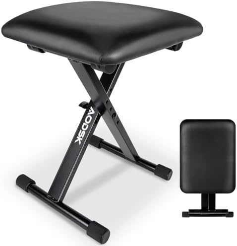 AODSK Keyboard Bench X-Style Cushion Padded,Piano Bench Adjustable Collapsible Stool Chair Seat,Flame Retardant Cotton,Non-Skid Design