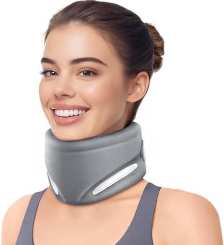 Ergonomic Neck Brace for Neck Pain and Support, Throat-Friendly V-Shape Cervical Collar with Dual Memory Foam for Comfort and Cervical Spine Pressure Relief, Vertebrae Stability (14.0" - 16.5")