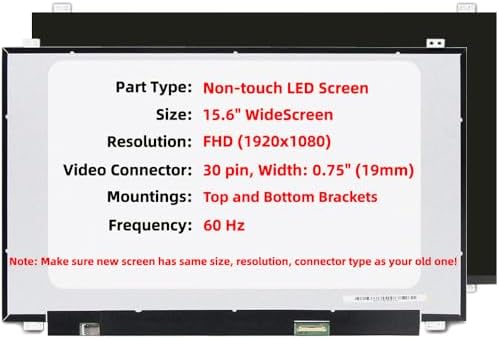 15.6'' Non-Touch 30Pin Replacement Screen Compatible with Dell Inspiron 15 ， 3558 3567 3568 3576 3580 3581 3582 3583 3584 3585 3593 ， FHD 1920x1080, IPS, w/Bracket, LED LCD Display Panel