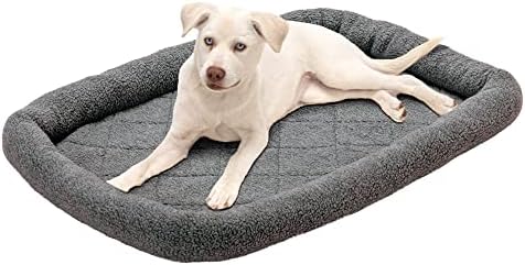 Furhaven Dog Bed for Large/Medium Dogs, 100% Washable, Sized to Fit Crates - Sherpa Fleece Bolster Crate Pad - Gray, Large