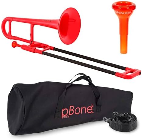 PINSTRUMENTS Plastic Kids pBone Mini Trombone - Mouthpiece & Carrying Bag- Lightweight Versatile, Comfortable Ergonomic Grip- Eb Authentic Sound for Student & Beginner- Durable ABS Construction- Red