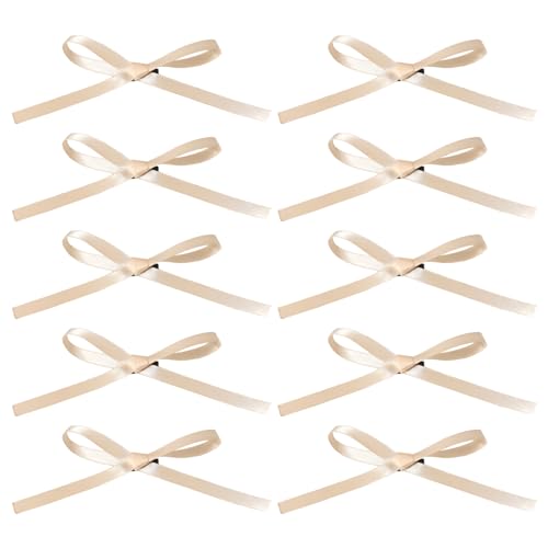 Bow Hair Clips for Women, Hair Ribbons for Women Girls, Beige Satin Hair Bow, Cute Small Bowknot Claw Clips Ribbon Barrettes for Kids Teens 10Pcs (Beige)