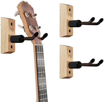 String Swing Ukulele Wall Mount Stand for Mandolin Uke Concert Pineapple Soprano Tenor and Baritone Compatible Case Alternative Kit for Home or Studio – Oak Hardwood (3 Pack)