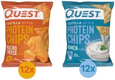 Quest Nutrition Tortilla Style Protein Chips Bundle, Ranch & Nacho Cheese, Baked, High Protein, Low Carb, Gluten Free, 1.1 oz, 24ct