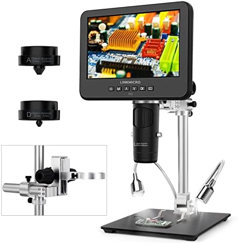 LM246MS 3 Lens 7 inch HDMI Digital Microscope 2000X for Soldering with 13'' Arm Boom Stand, UHD 2160P, Error Coin Microscope Full View of Coins, Microscope Kit for Adults, PCB Repair DIY